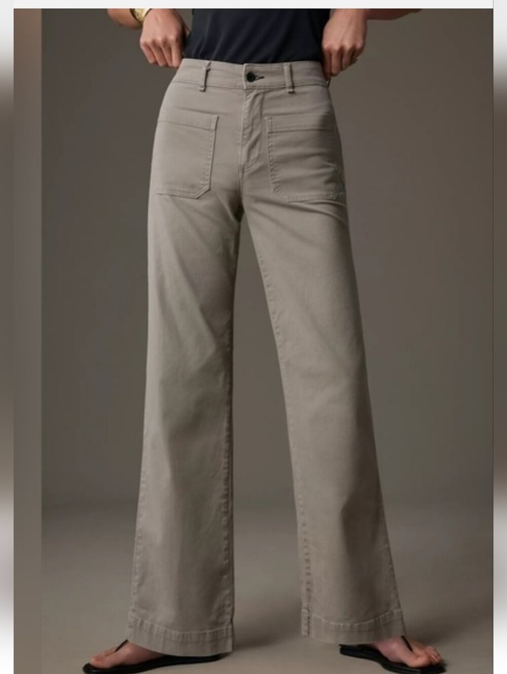 Askk NY Sailor Twill Olive Green Wide Leg Cropped High Rise Chino Pants Size 28